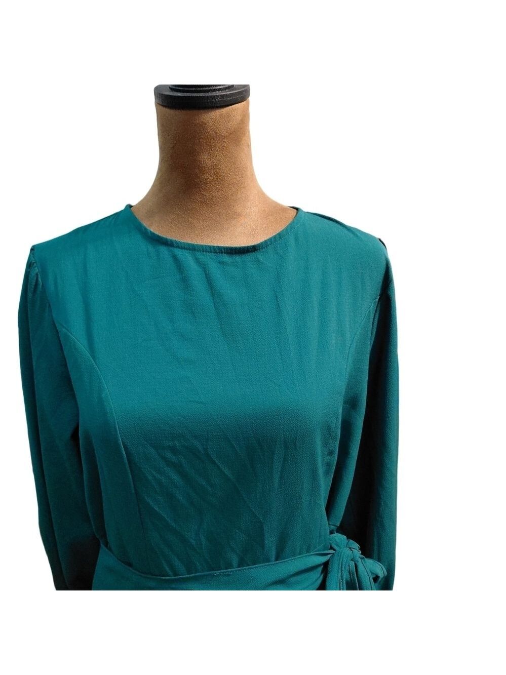 Vintage Handmade Emerald Green Wrap Ruffle Dress Small Romantic 80s 90s - Picture 6 of 6